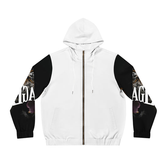 Savage Tiger Men's Full-Zip Hoodie - Fierce Tiger Design for Animal Lovers