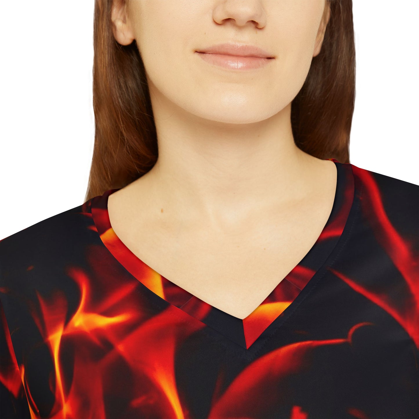 Fiery Women&#039;s Long Sleeve V-Neck Shirt - Bold and Stylish Top for Casual Wear