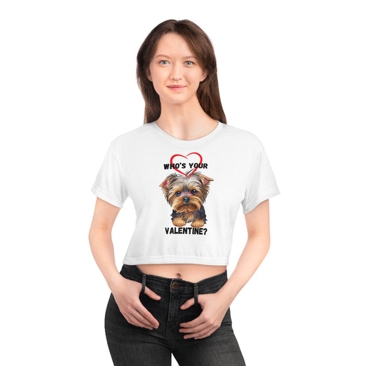 Valentine's Day Crop Tee - Cute Dog Print "Who's Your Valentine?"