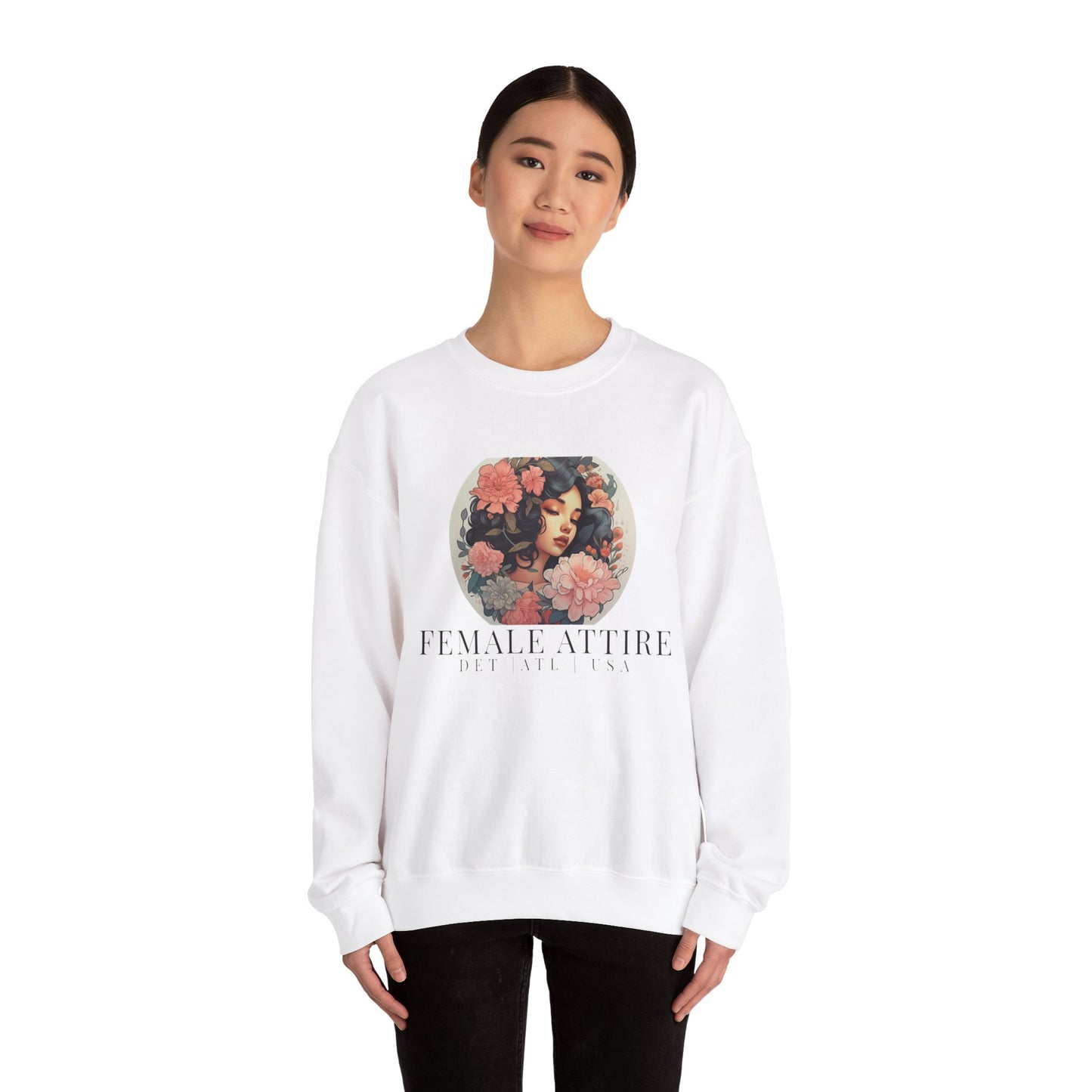 Feminine Floral Art Crewneck Sweatshirt - Female Attire Design