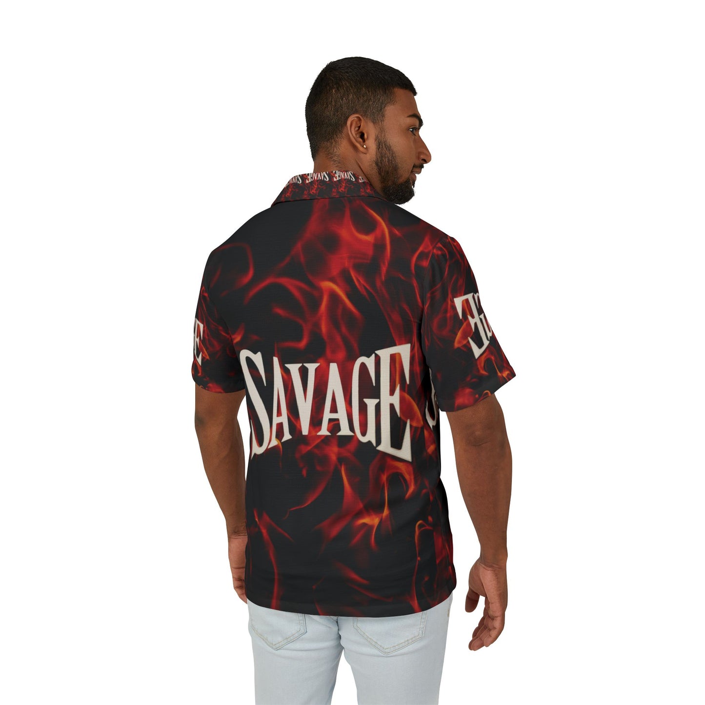 Savage Flames Men's Hawaiian Camp Shirt - Bold Summer Style