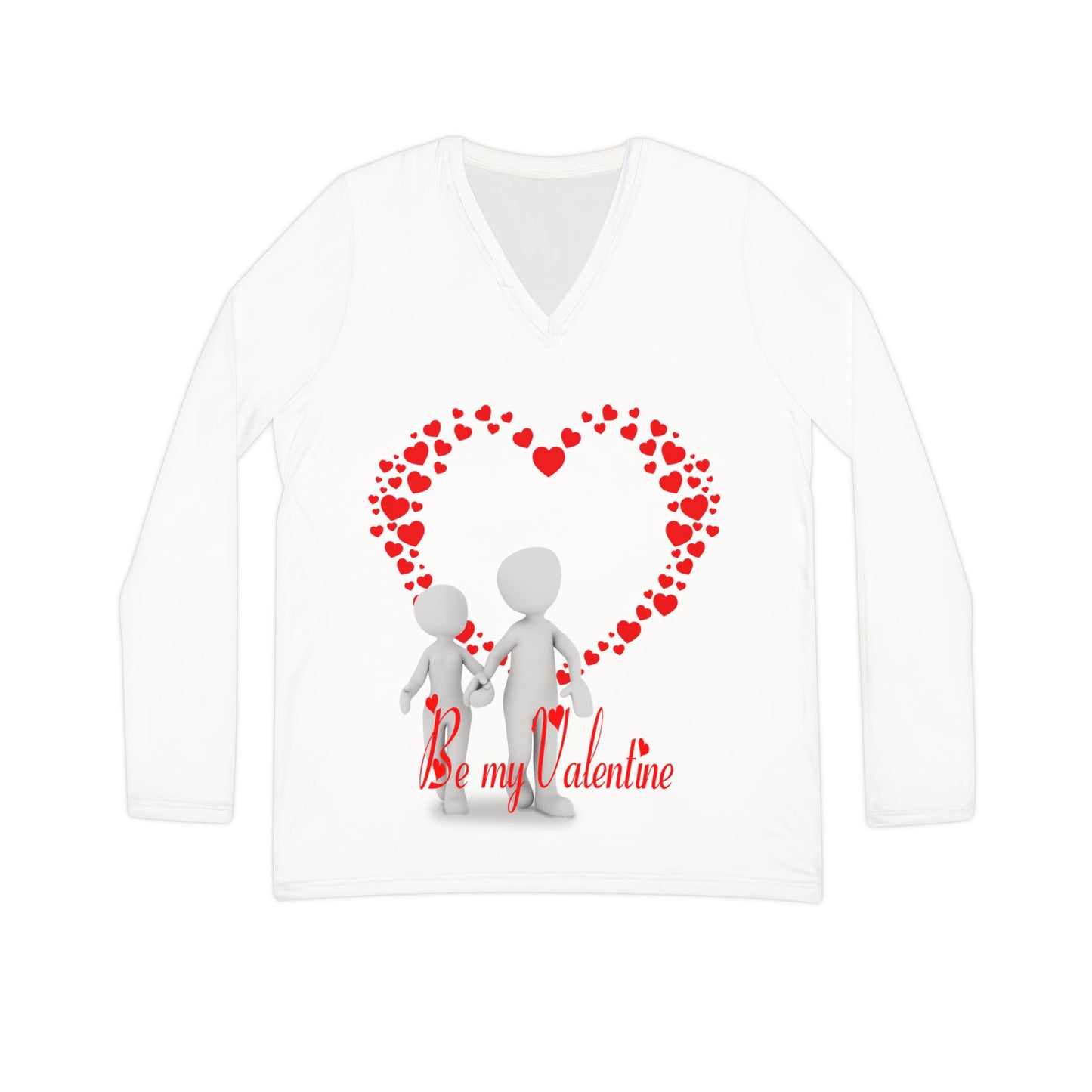 Be My Valentine Women's Long Sleeve V-Neck Shirt - Romantic Heart Design