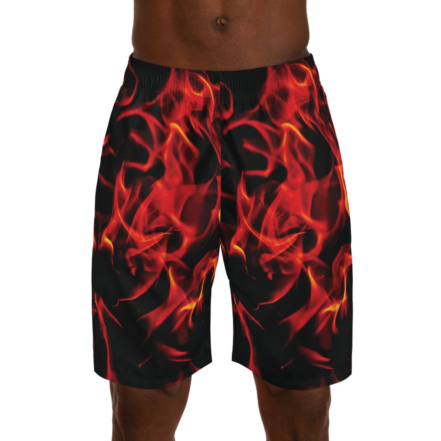 Men's Jogger Shorts - Fiery Flame Design for Summer Sports & Casual Wear