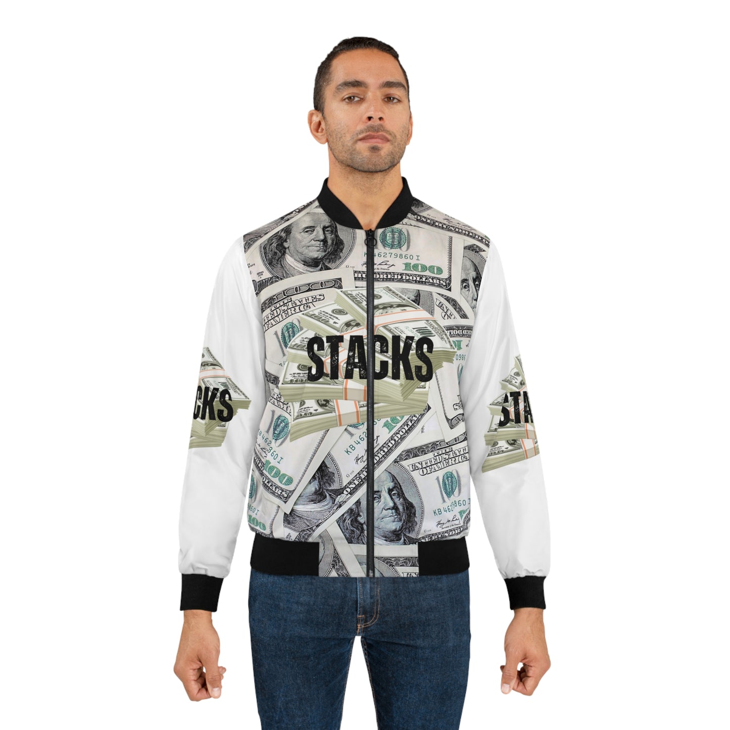 Stylish 'Stacks' Men's Bomber Jacket - Trendy Streetwear for Fashion Enthusiasts