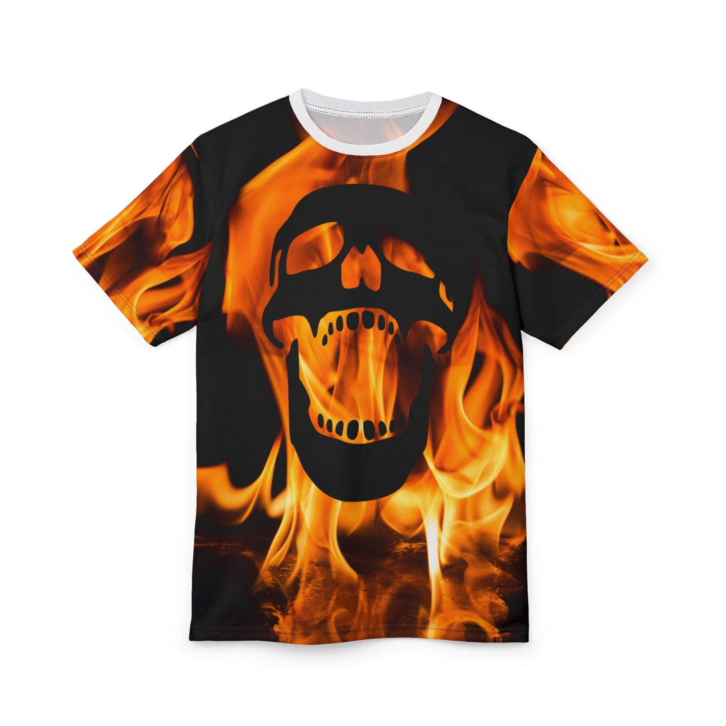 Fiery Skull Unisex Cut & Sew Tee - Bold Graphic T-Shirt for Edgy Style