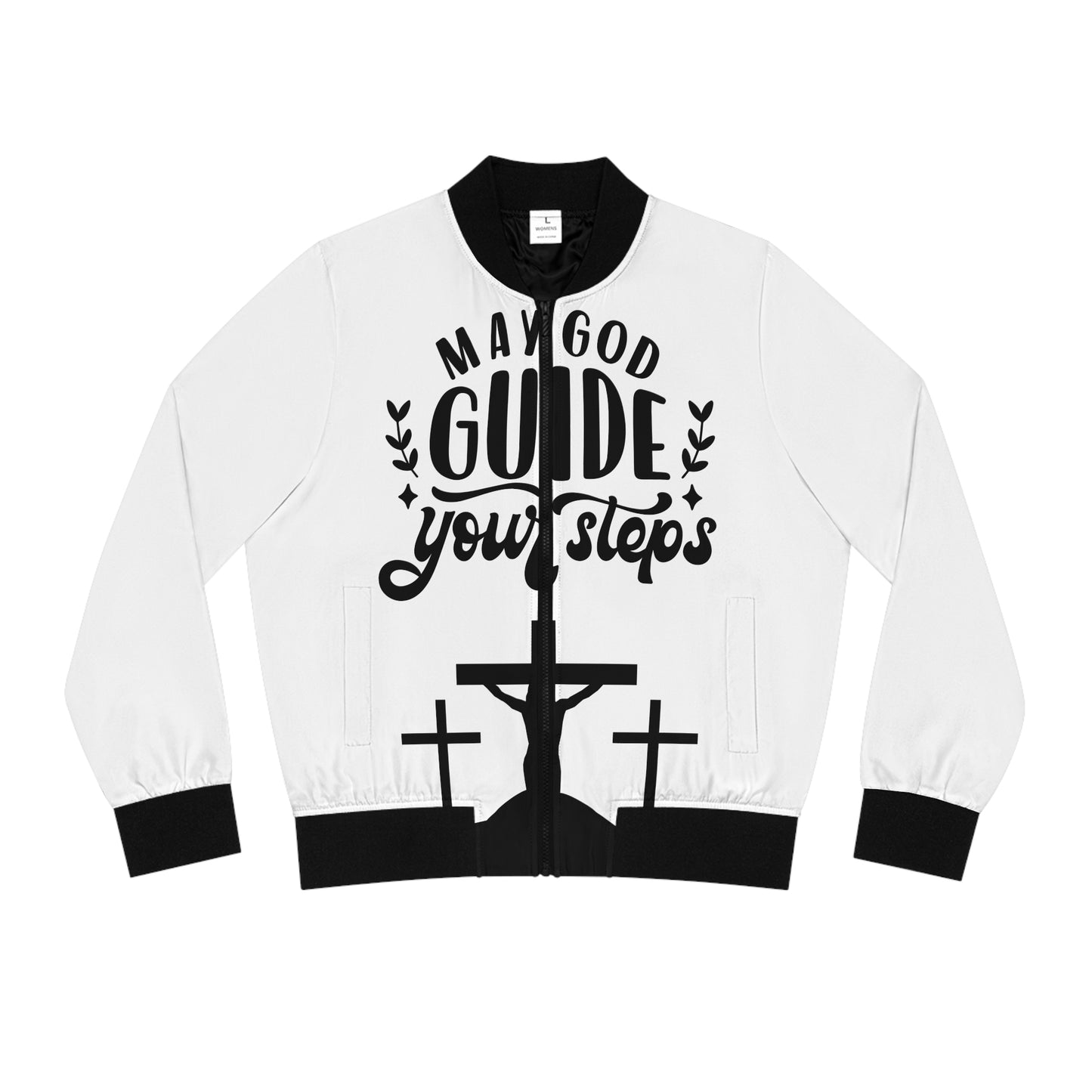 Women's Bomber Jacket - "May God Guide Your Steps" - Faith-Inspired Outerwear