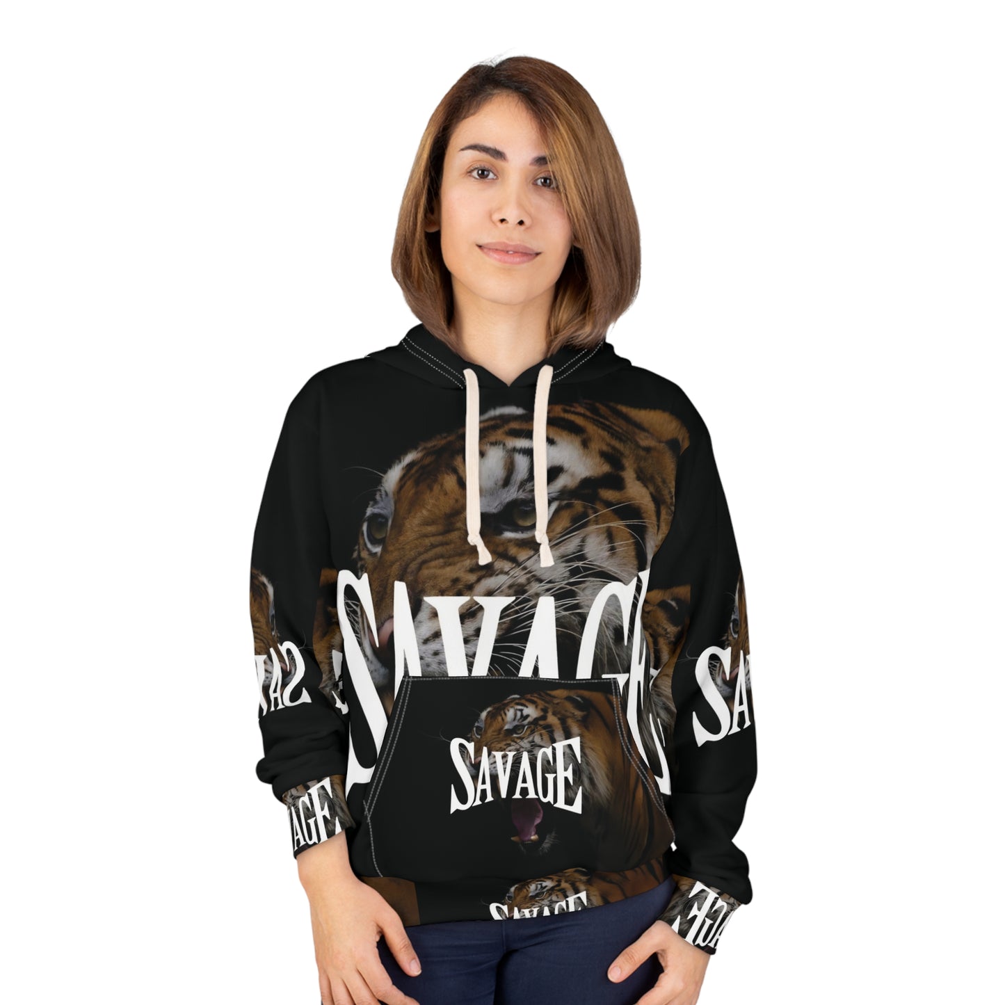 Savage Tiger Unisex Pullover Hoodie - Bold Graphic Hoodie for Streetwear Style