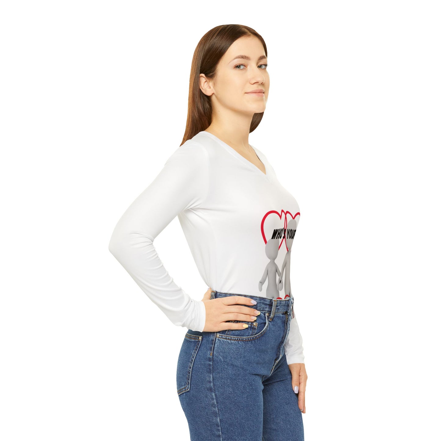 Valentine's Day Women's Long Sleeve V-Neck Shirt - 'Who's Your Valentine?'