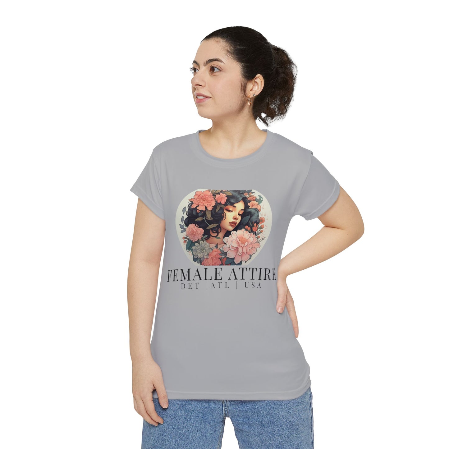 Feminine Floral Graphic Tee - 'Female Attire' Short Sleeve Shirt