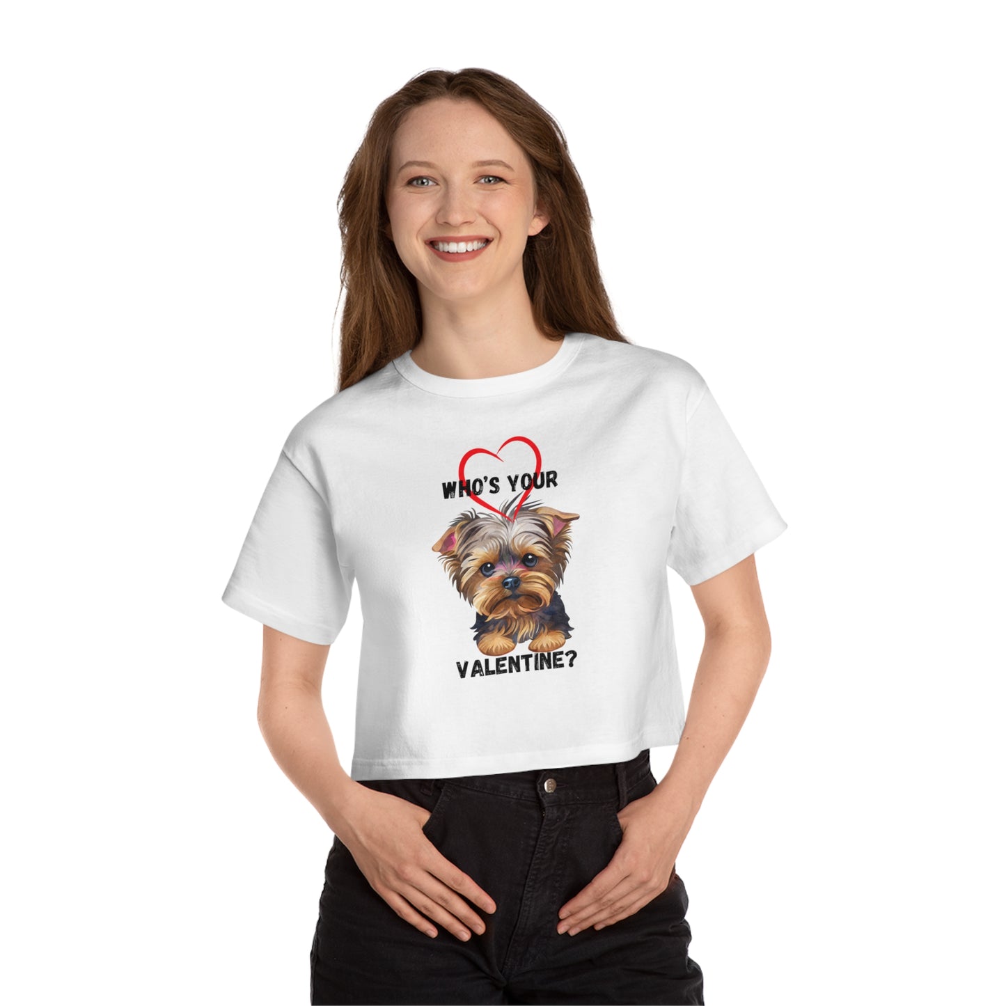 Valentine's Day Cropped T-Shirt with Yorkie Design