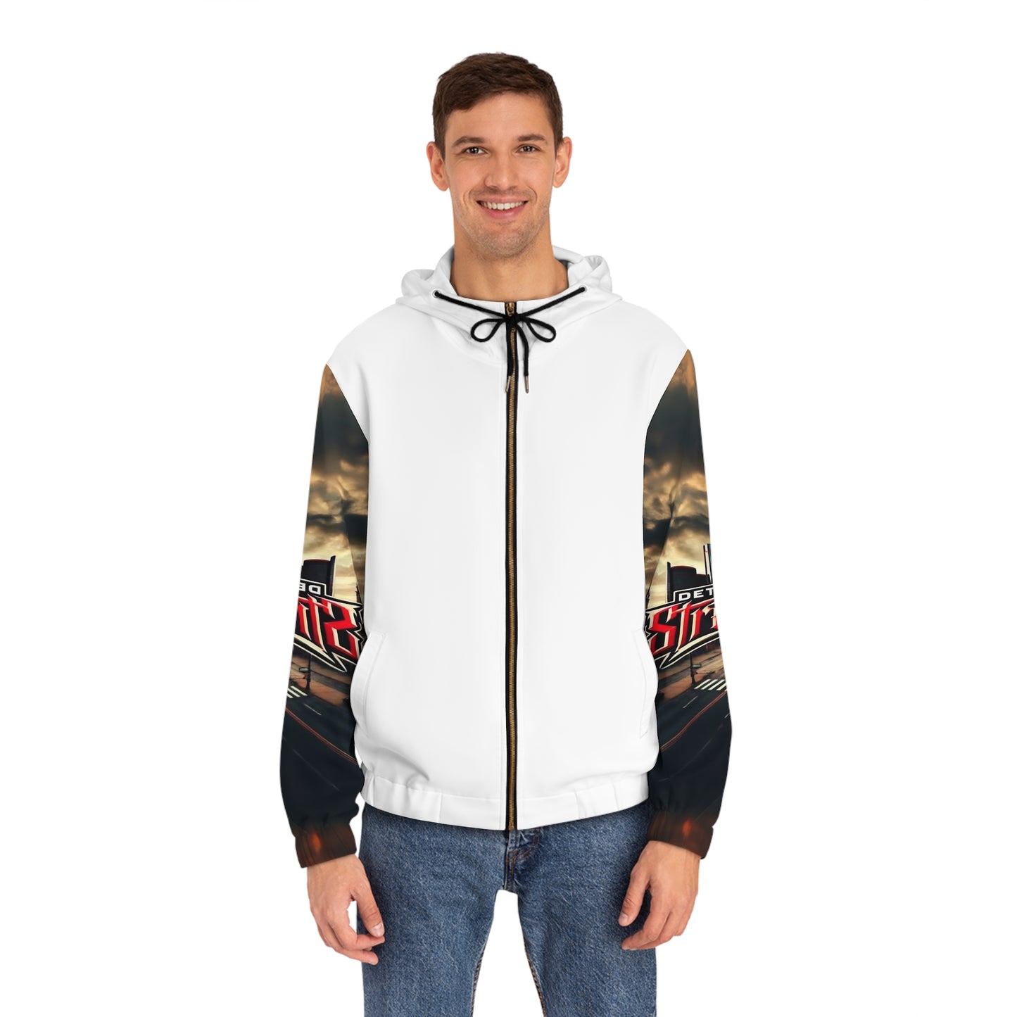 Detroit Streets Men's Full-Zip Hoodie - Trendy Street Style with Graphic Design