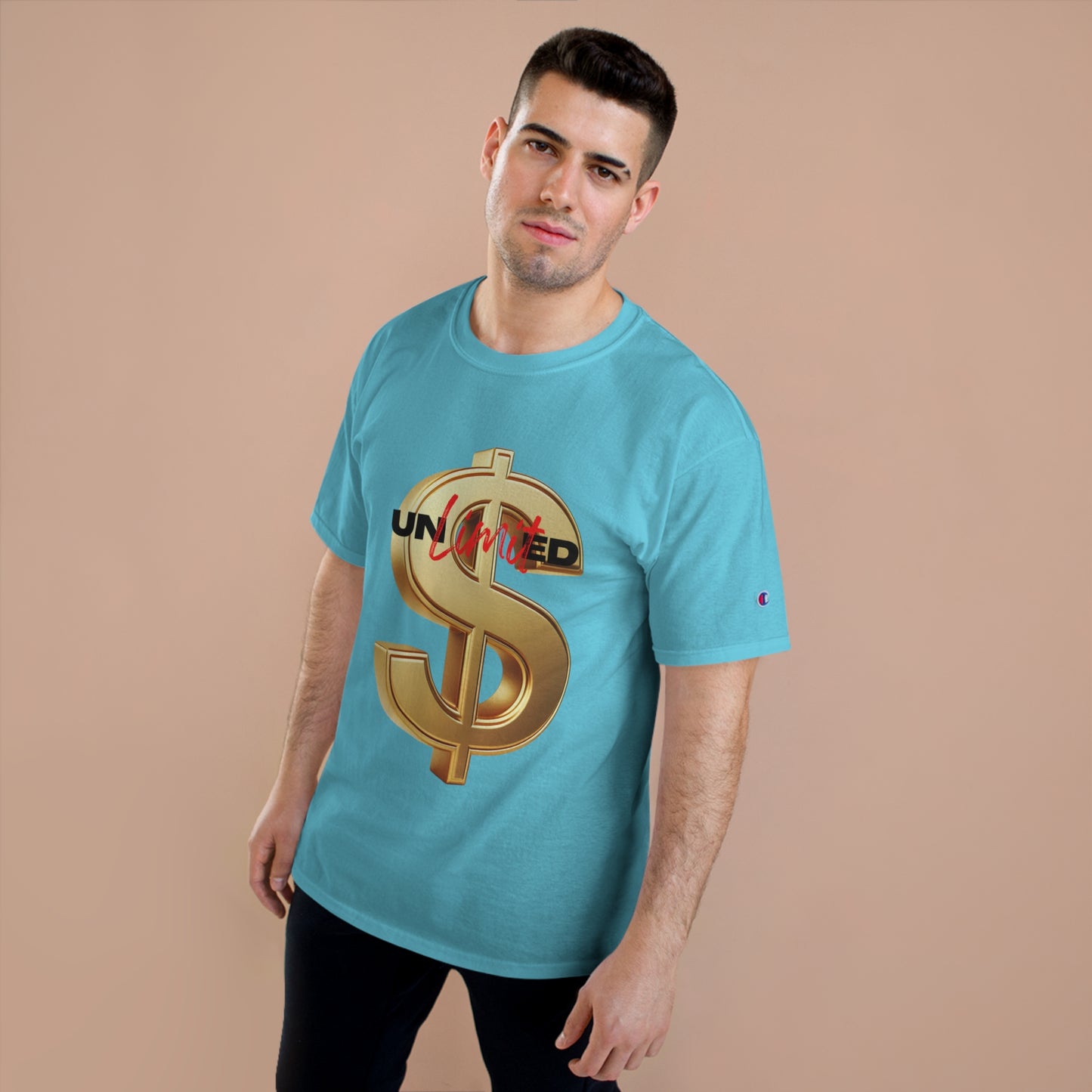 Limited Edition Champion T-Shirt - Gold Dollar Sign & 'Unlimited' Print