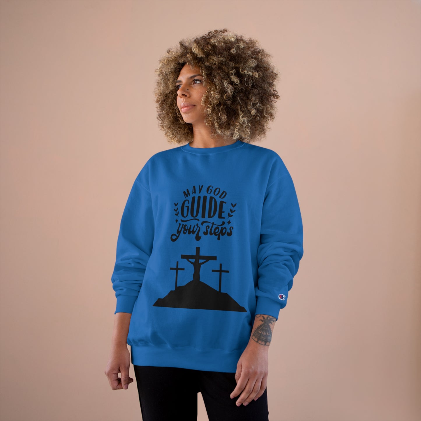 Faith-Inspired Champion Sweatshirt - "May God Guide Your Steps"