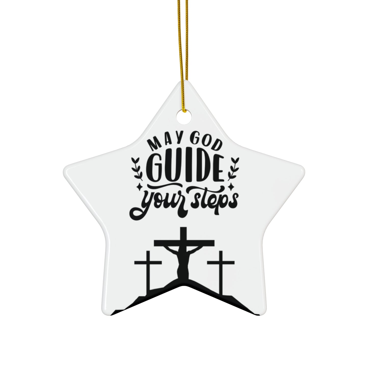 Inspirational Ceramic Star Ornament - "May God Guide Your Steps" - Perfect for Christmas and Religious Celebrations