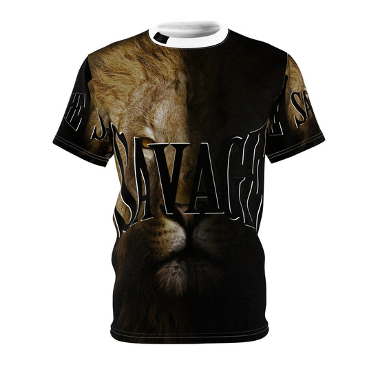 Savage Lion Frontal & Sleeve Print Unisex Cut & Sew Tee - Bold Graphic T-Shirt for Adventurous Spirits