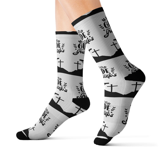 Faith-Inspired Sublimation Socks - "May God Guide Your Steps"