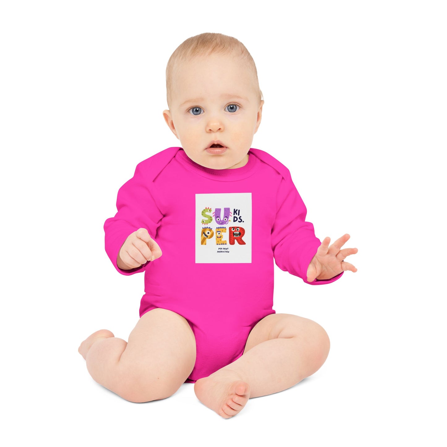 Super Kids Long-Sleeve Organic Baby Bodysuit - Cute & Colorful Design for Infants