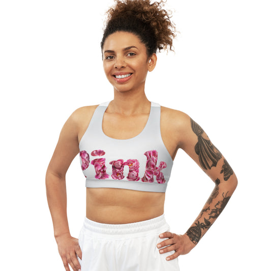 Floral Pink Seamless Sports Bra - Comfortable Activewear for Fitness Enthusiasts