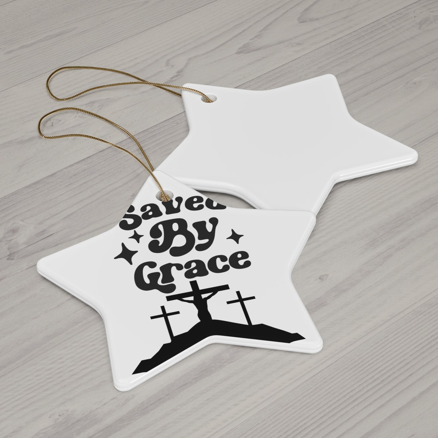 Saved By Grace Ceramic Ornament - Faith-Inspired Star Decor for Christmas & Celebrations