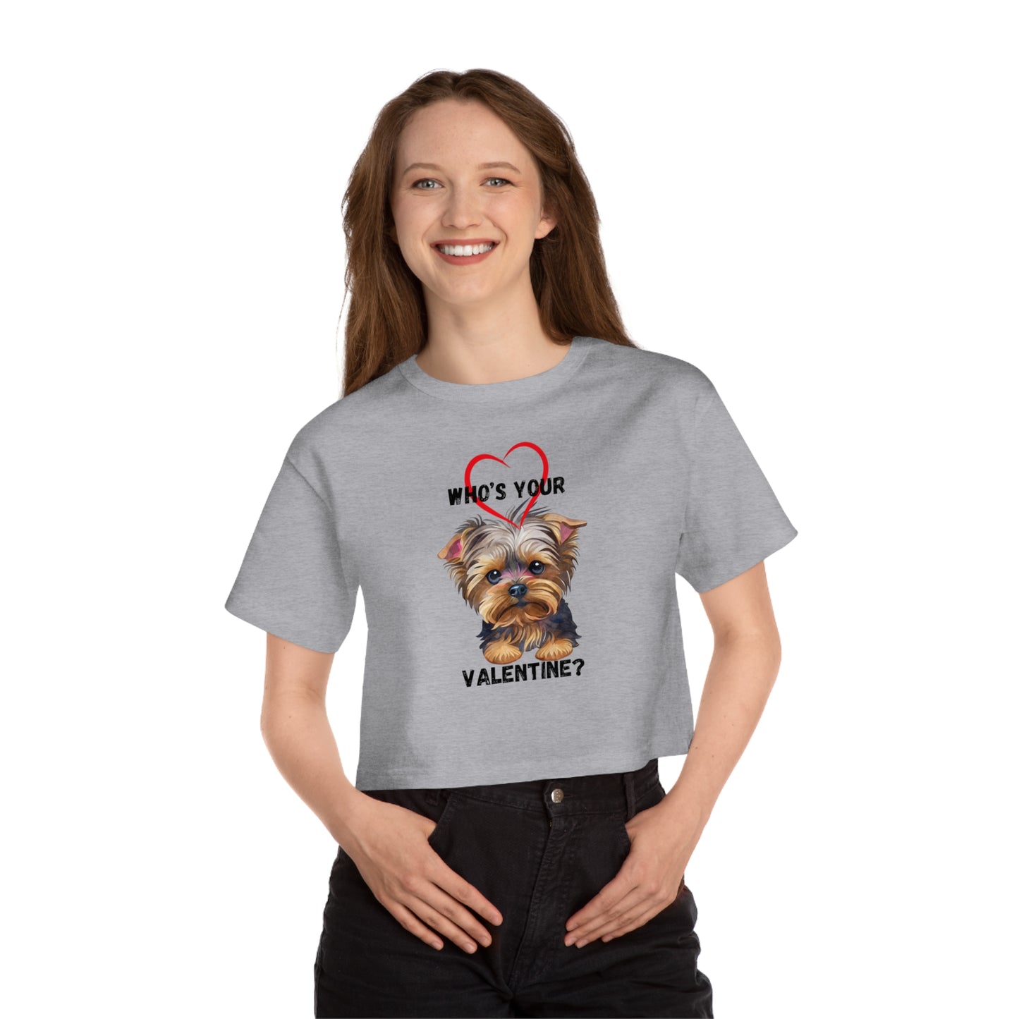 Valentine's Day Cropped T-Shirt with Yorkie Design