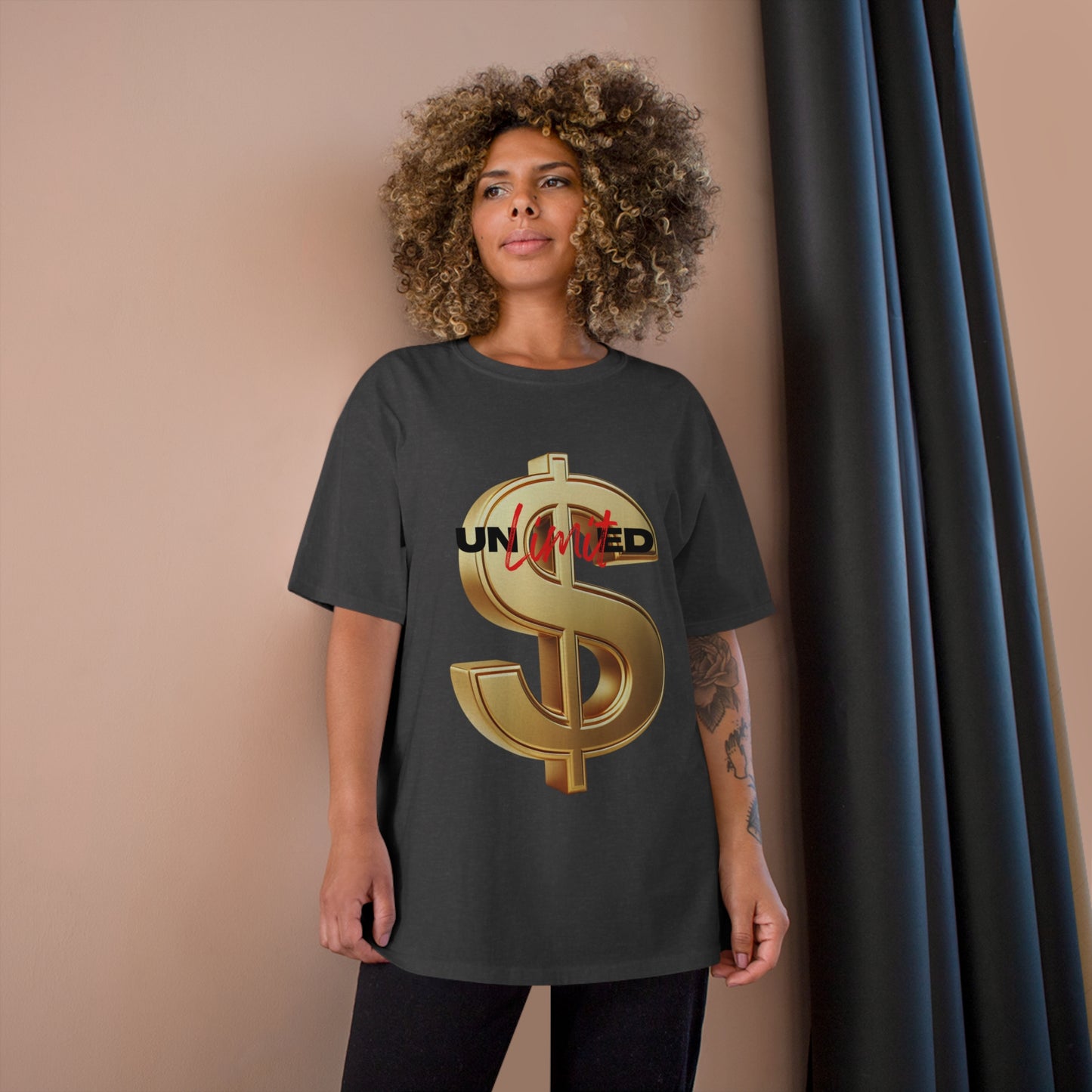 Limited Edition Champion T-Shirt - Gold Dollar Sign & 'Unlimited' Print