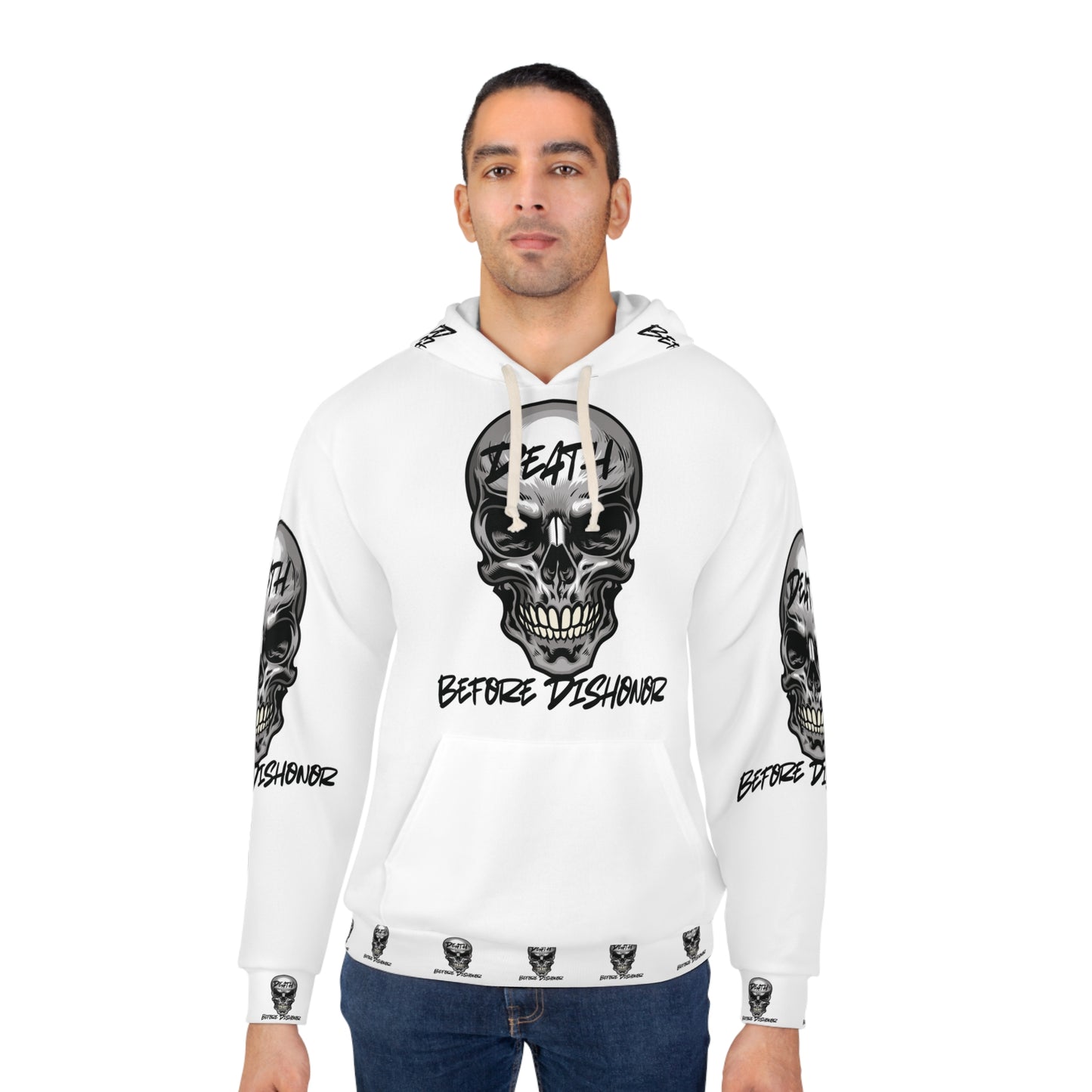 Death Before Dishonor Skull Graphic Unisex Pullover Hoodie - 'Death Before Dishonor' Statement Apparel