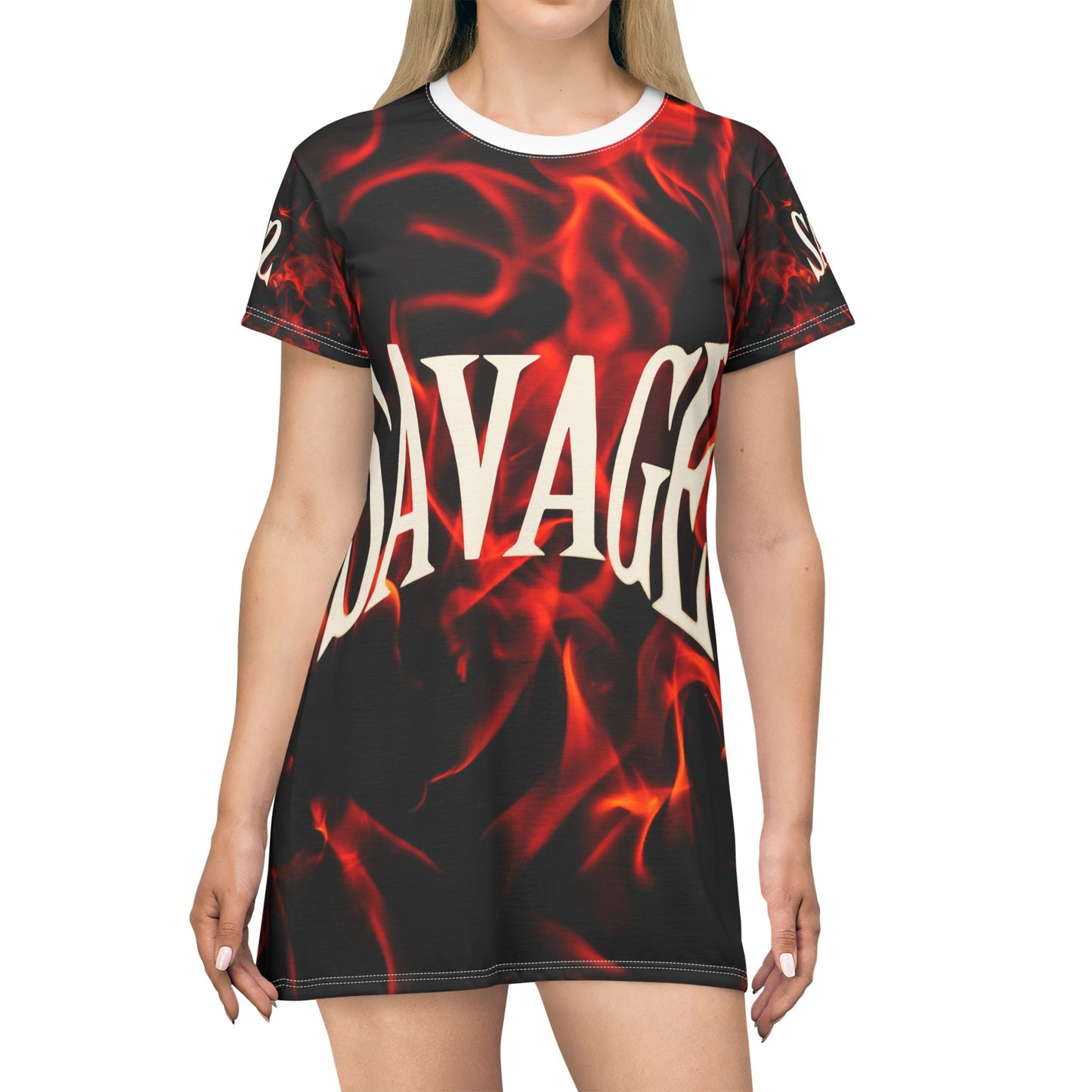 Savage Fire Graphic T-Shirt Dress for Bold Style