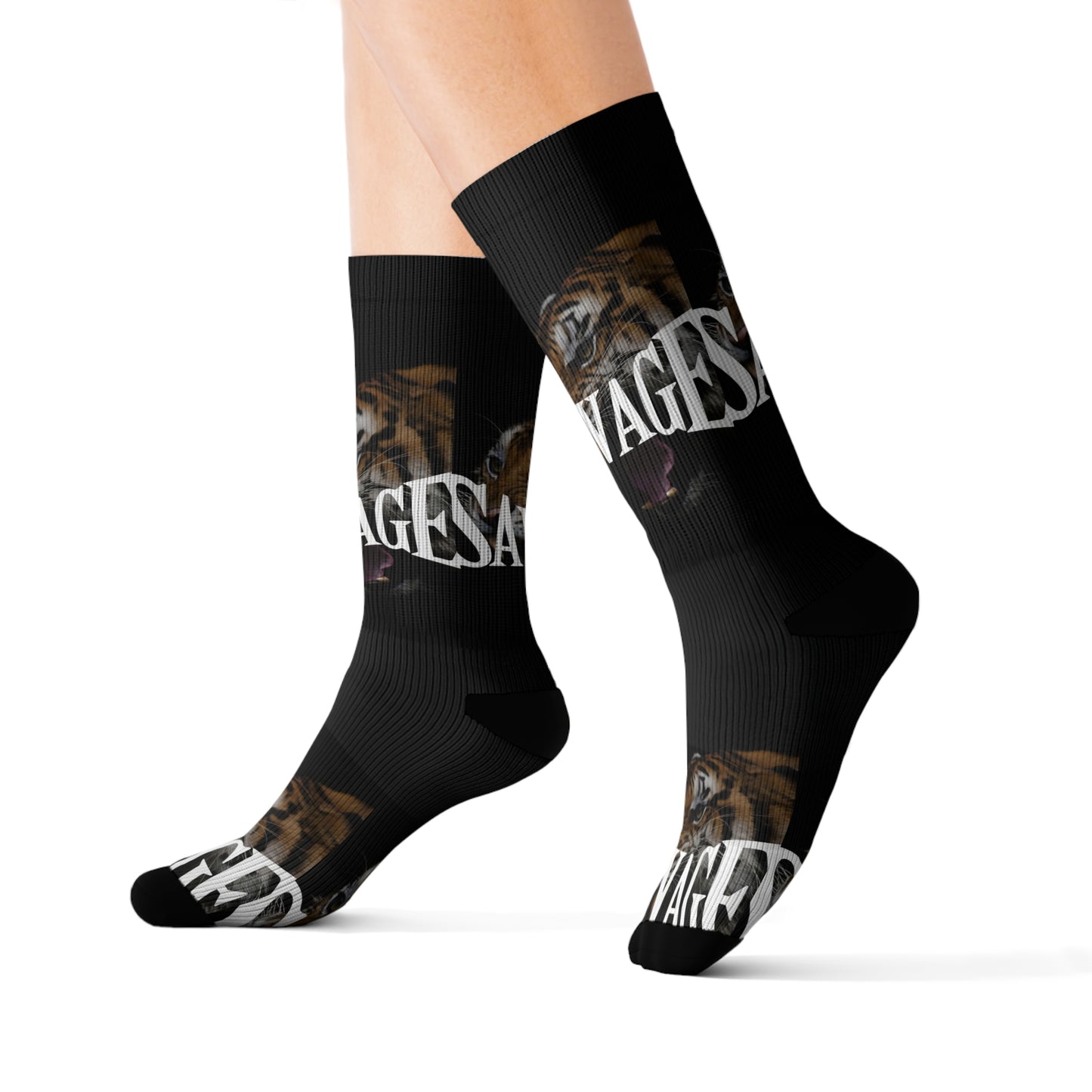 Savage Tiger Sublimation Socks - Bold Animal Print Crew Socks for Wild Style