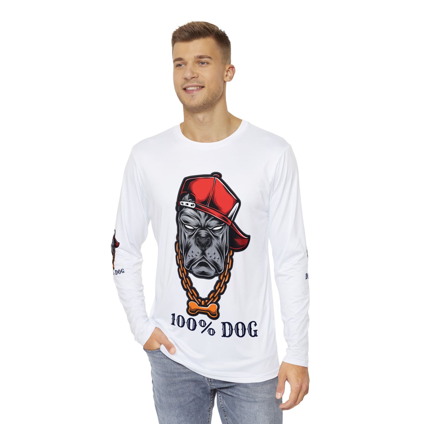 100% Dog Men's Long Sleeve Shirt - Fun Dog Lover Tee for Pet Enthusiasts