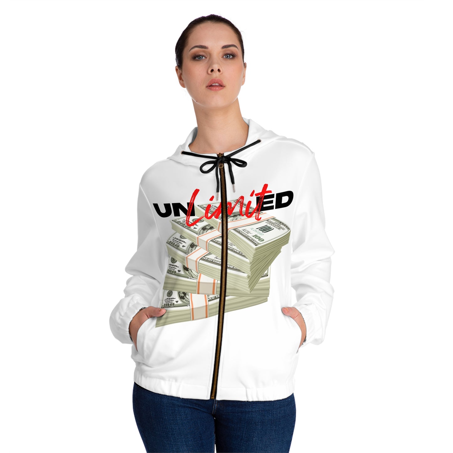 Women’s Full-Zip Hoodie - Unlimited Wealth Design