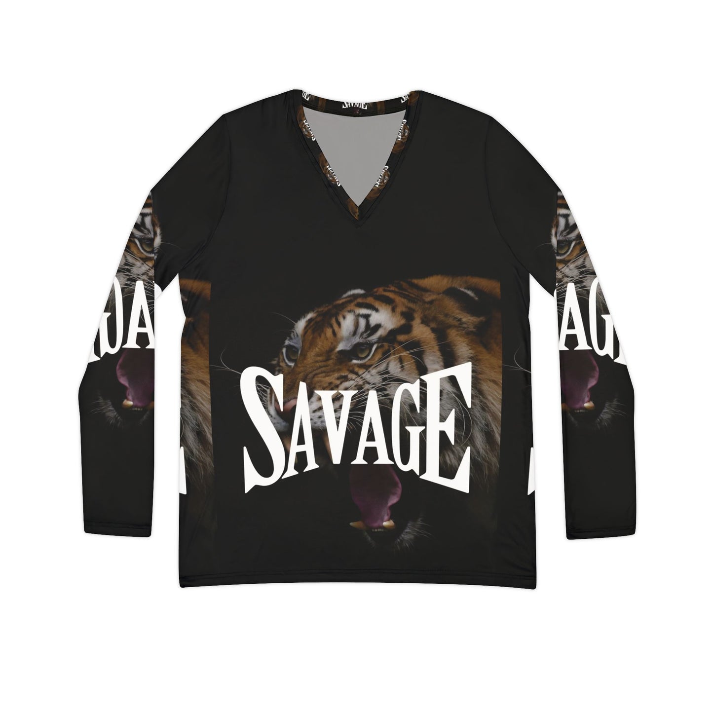 Savage Tiger Women's Long Sleeve V-Neck Shirt - Bold Fashion Statement for Fierce Styles