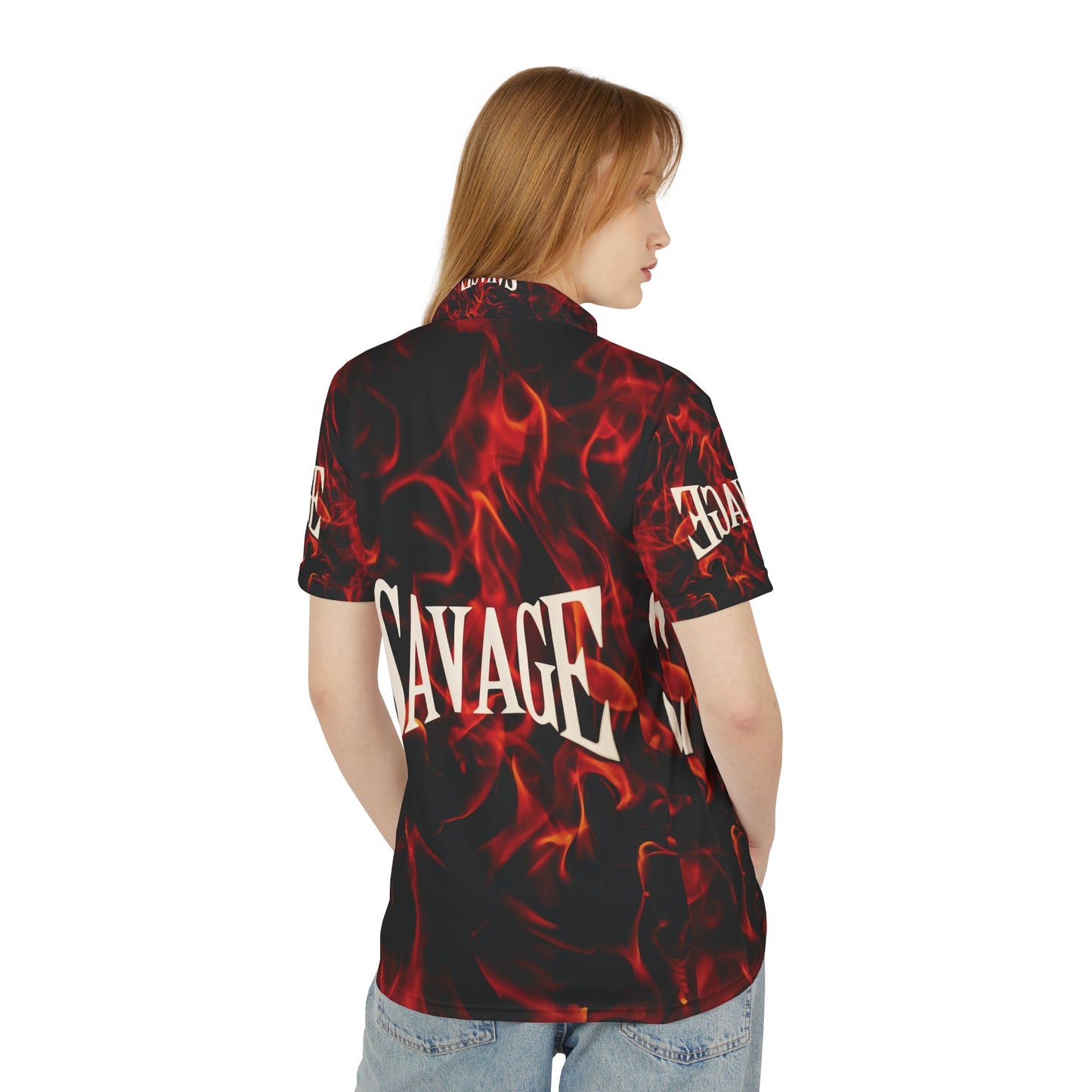 Savage Flames Unisex Polo Shirt | Bold Graphic Tee for Casual Outings