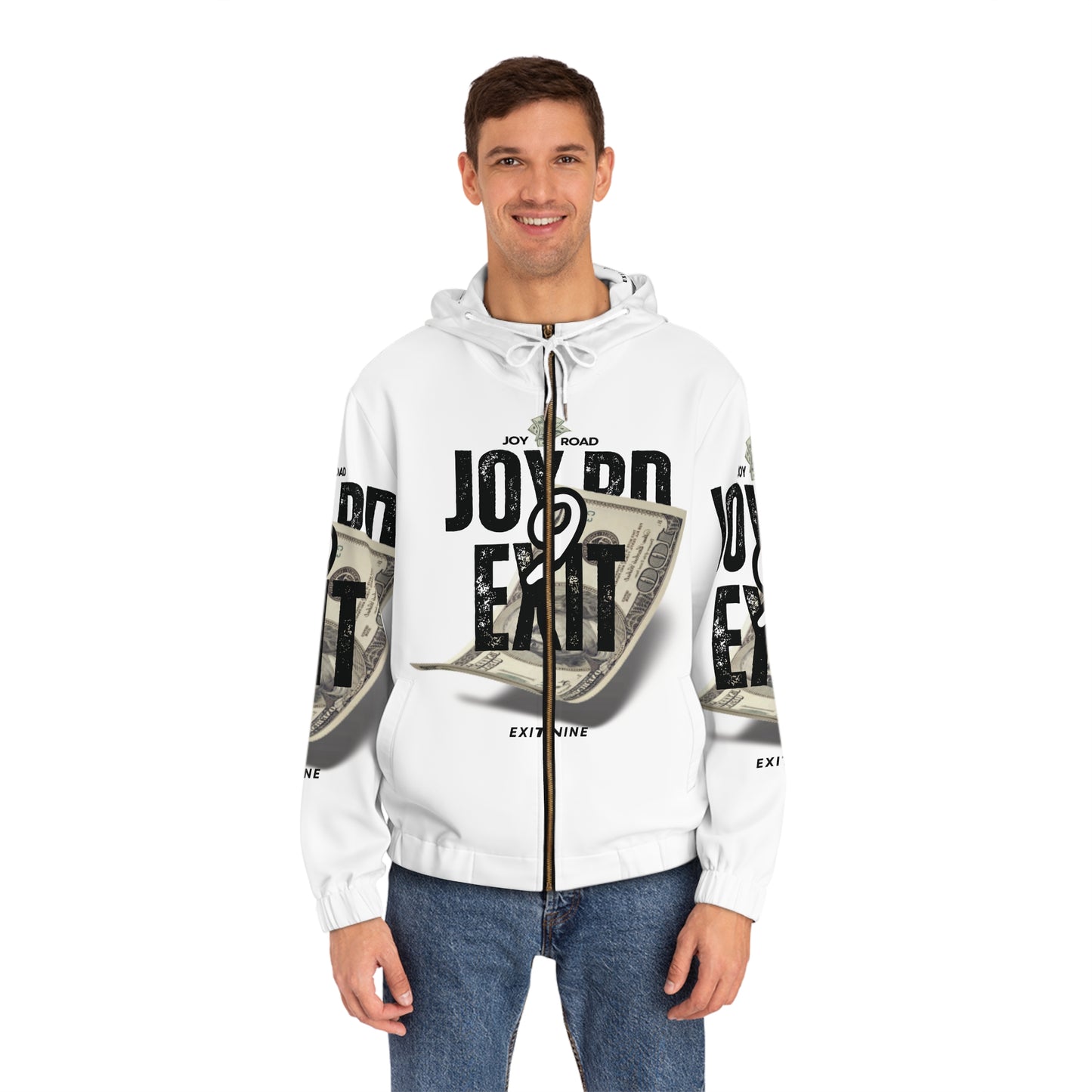 Men's Full-Zip Hoodie - Joy Road Exit Nine Design with Dollar Theme