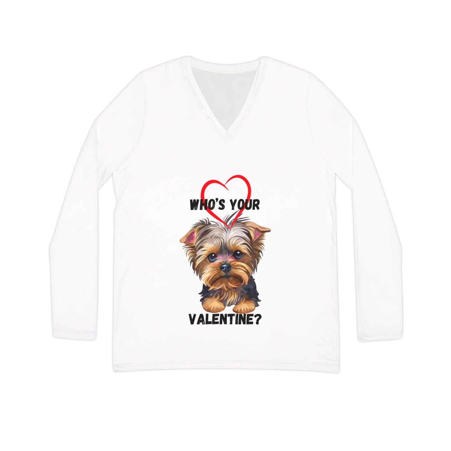 Valentine's Day Women's Long Sleeve V-Neck Shirt - Cute Yorkie Design