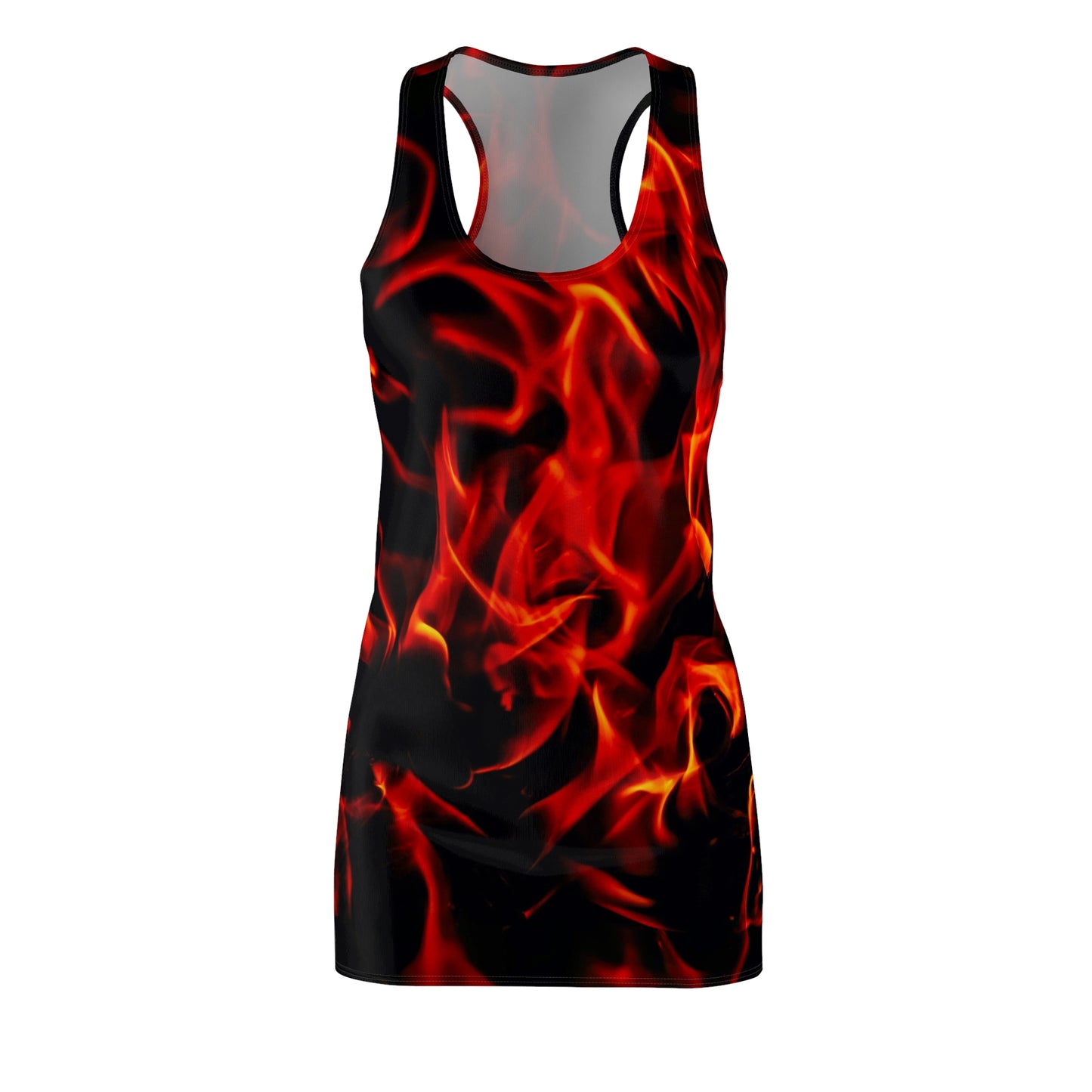 Fiery Women's Racerback Dress - Bold Flame Design for Summer and Festivals