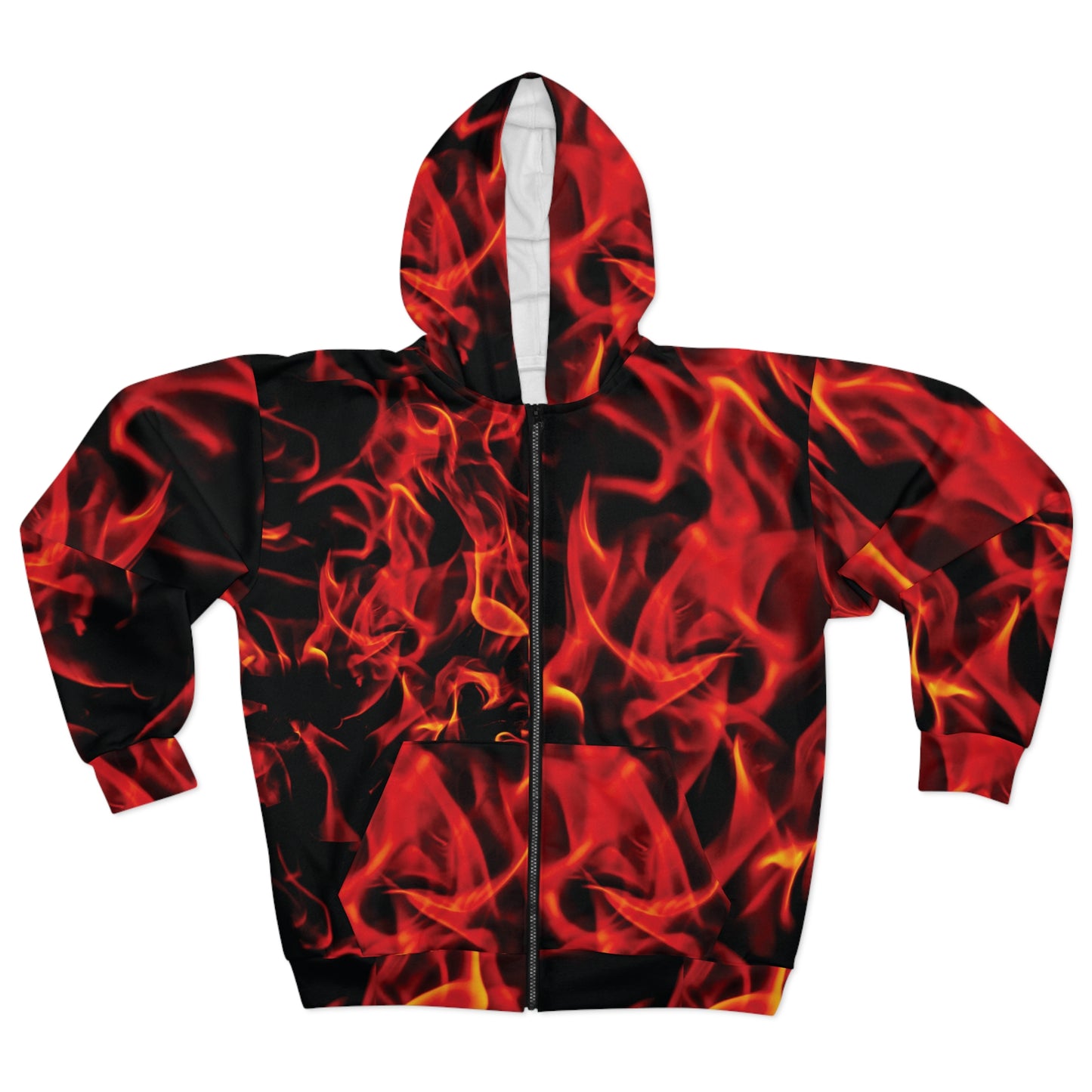 Fiery Flame Unisex Zip Hoodie - Perfect for Street Style and Outdoor Adventures