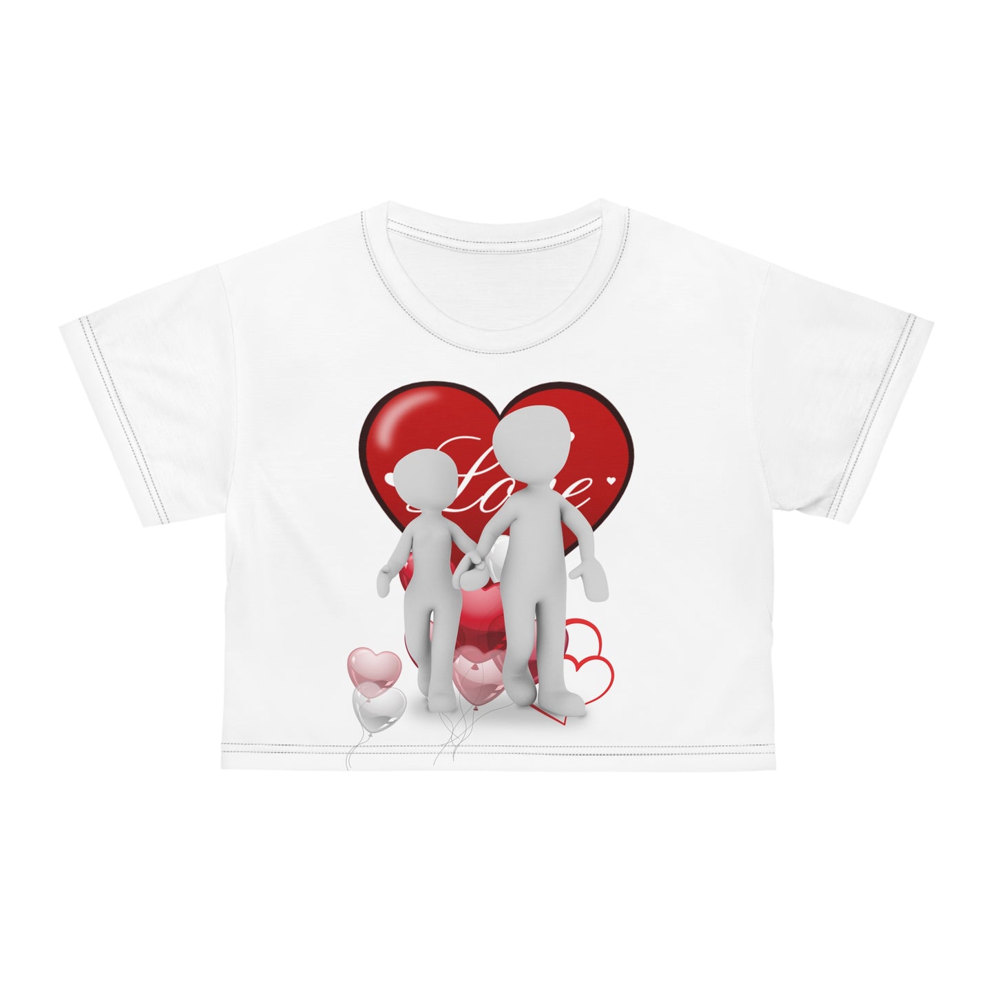 Love Heart Couple Crop Tee - Perfect for Valentine's Day & Romantic Occasions