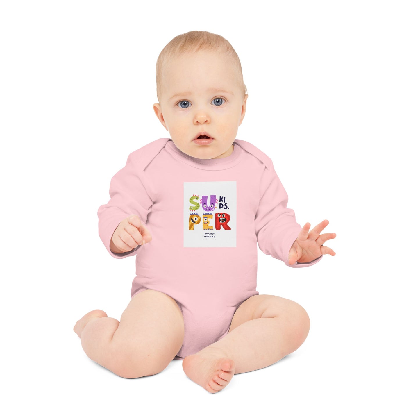 Super Kids Long-Sleeve Organic Baby Bodysuit - Cute & Colorful Design for Infants