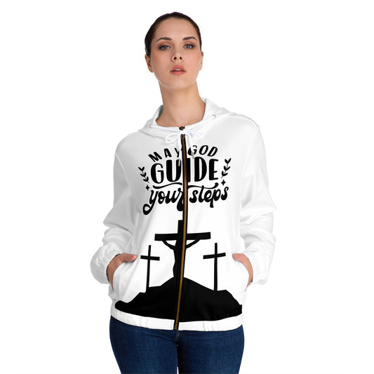 Women’s Full-Zip Hoodie - "May God Guide Your Steps" Inspirational Design