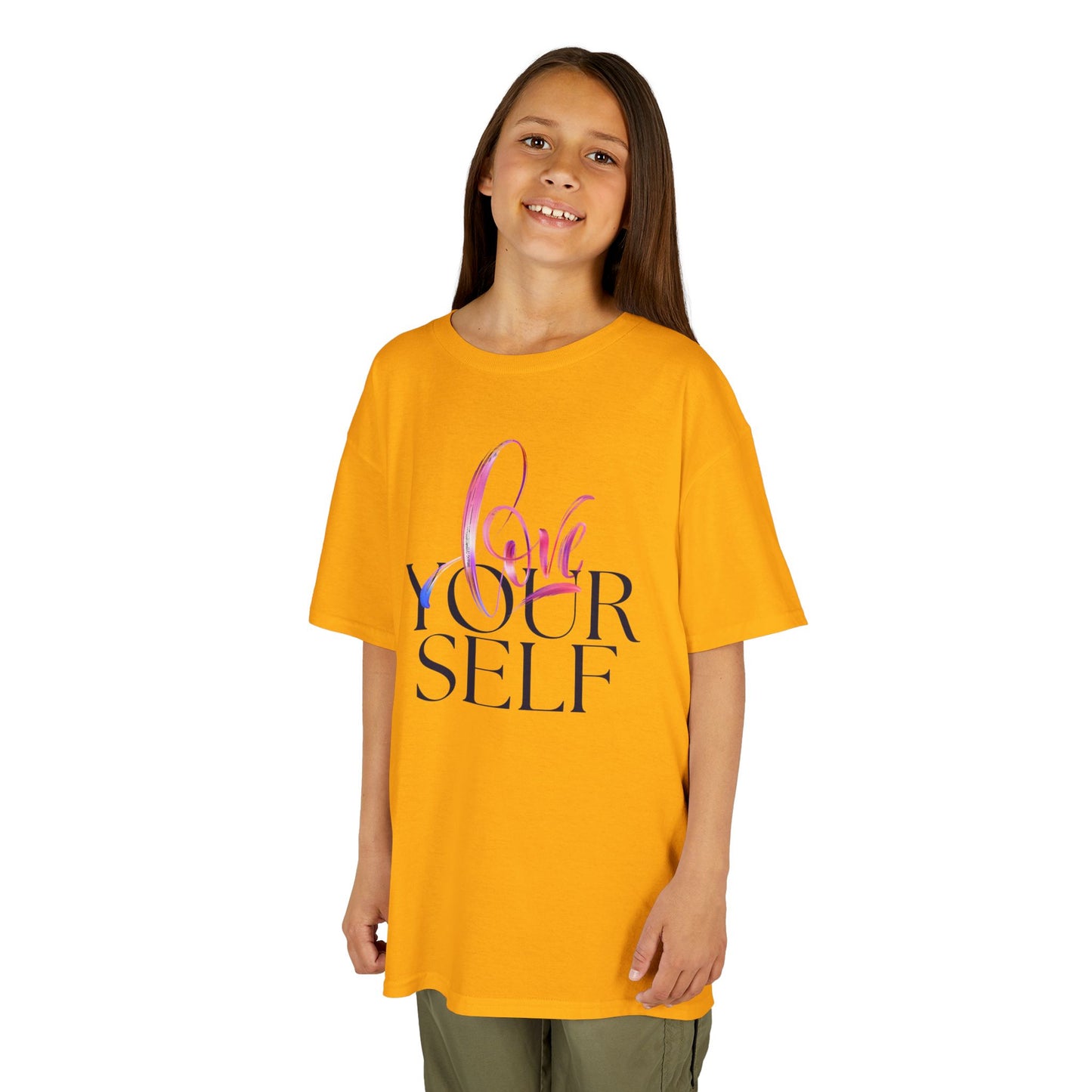 Kids 'Love Yourself' Heavy Cotton Tee - Positive Vibes & Self-Esteem T-Shirt