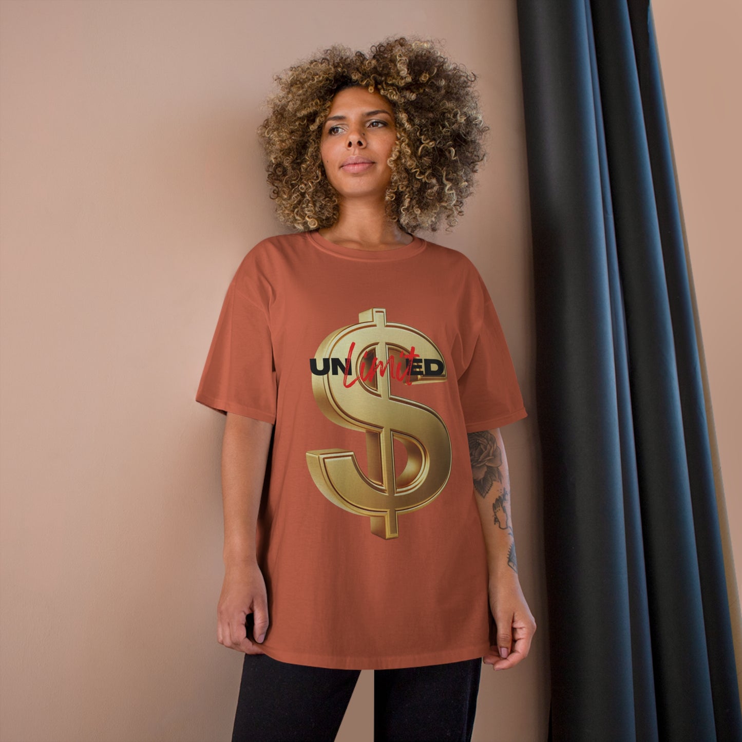 Limited Edition Champion T-Shirt - Gold Dollar Sign & 'Unlimited' Print