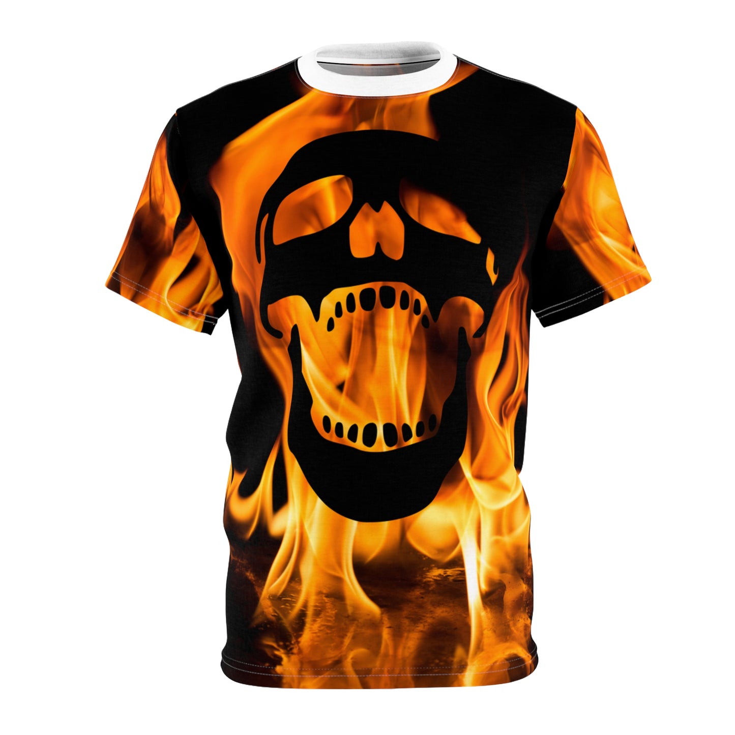 Fiery Skull Unisex Cut & Sew Tee - Bold Graphic T-Shirt for Edgy Style