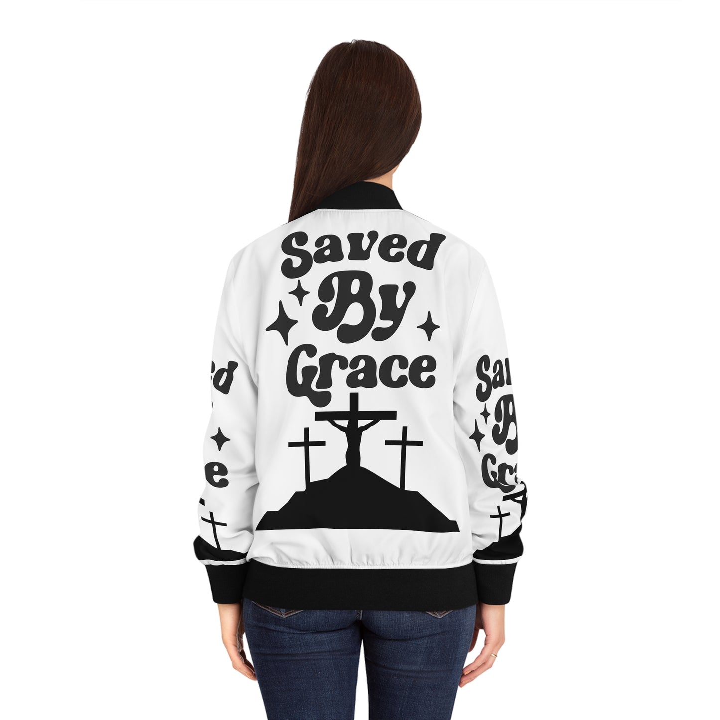 Saved By Grace Women's Bomber Jacket (AOP)