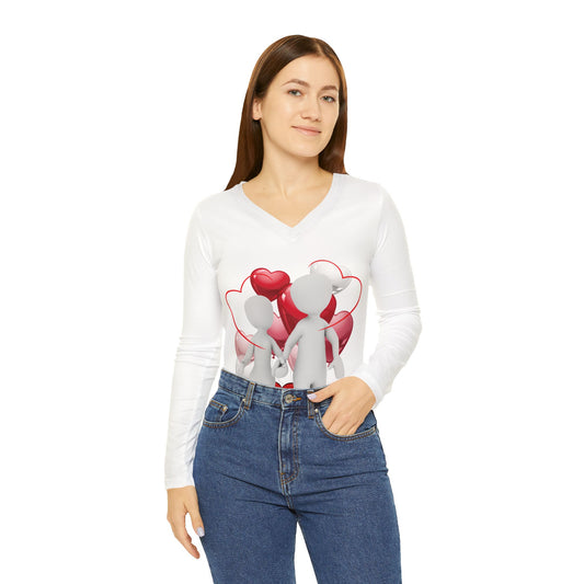 Romantic Love Graphic Long Sleeve V-Neck Shirt for Women