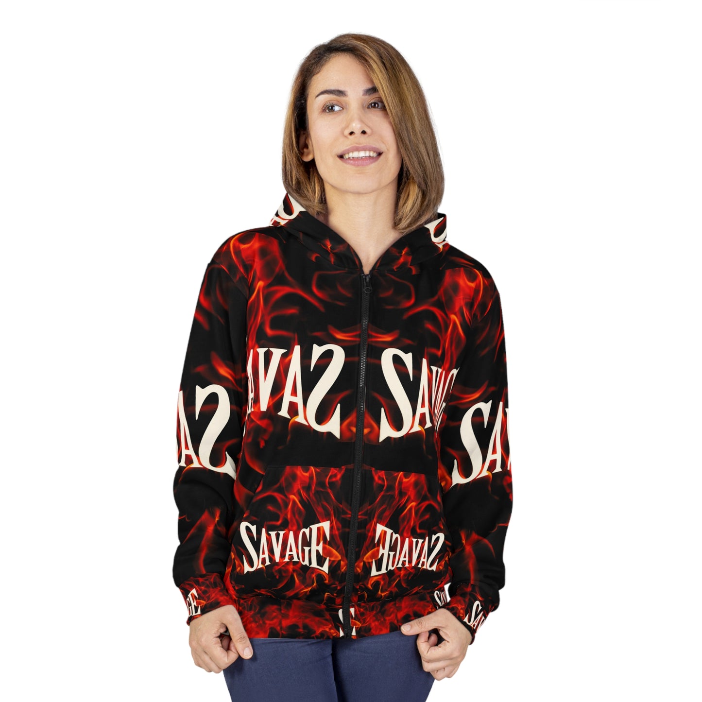 Savage Flames Unisex Zip Hoodie - Trendy Streetwear for Bold Individuals