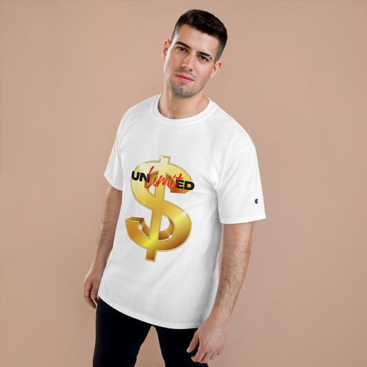 Unlimited Wealth Champion T-Shirt - Gold Dollar Sign Graphic