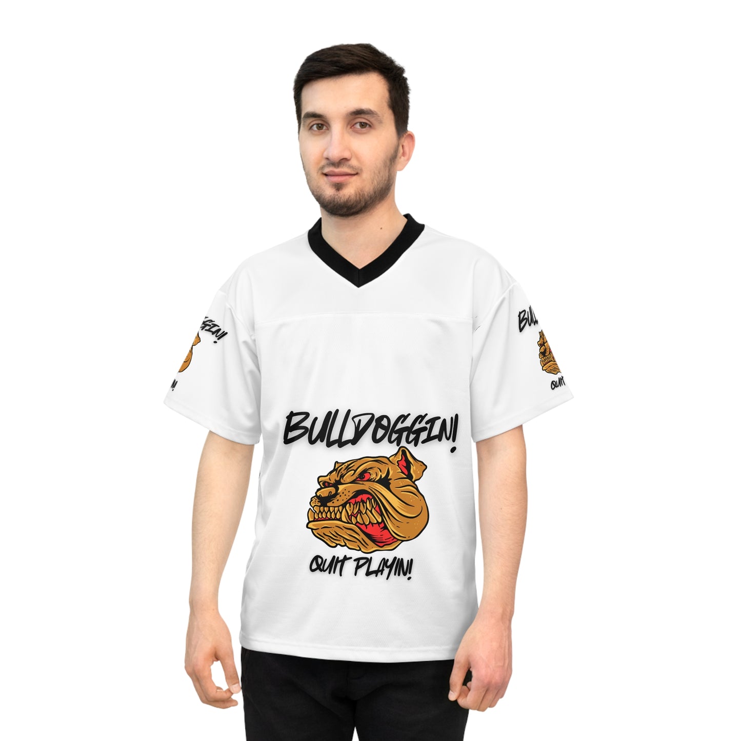 Unisex Bulldoggin' Football Jersey | Quit Playin' Graphic Tee for Sports Enthusiasts