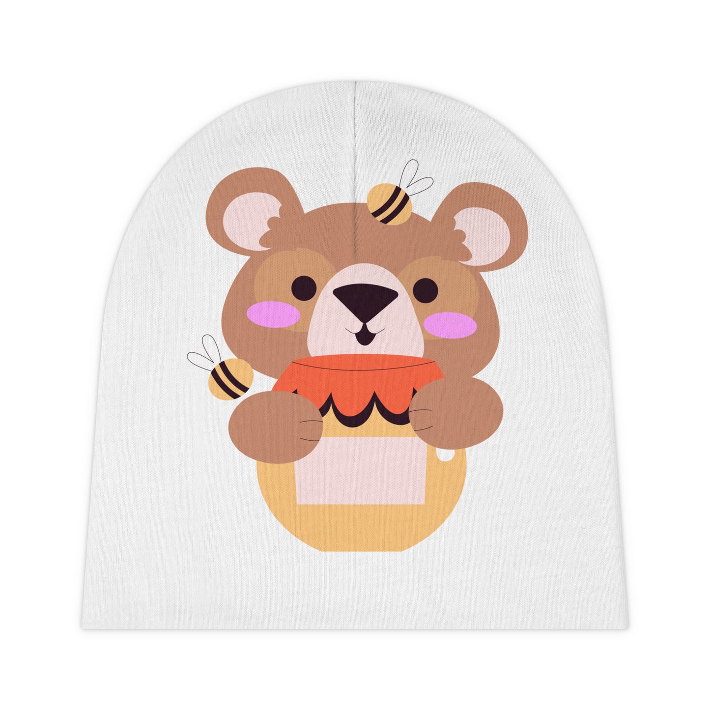 Cute Animal Baby Beanie with Bear and Bees Design