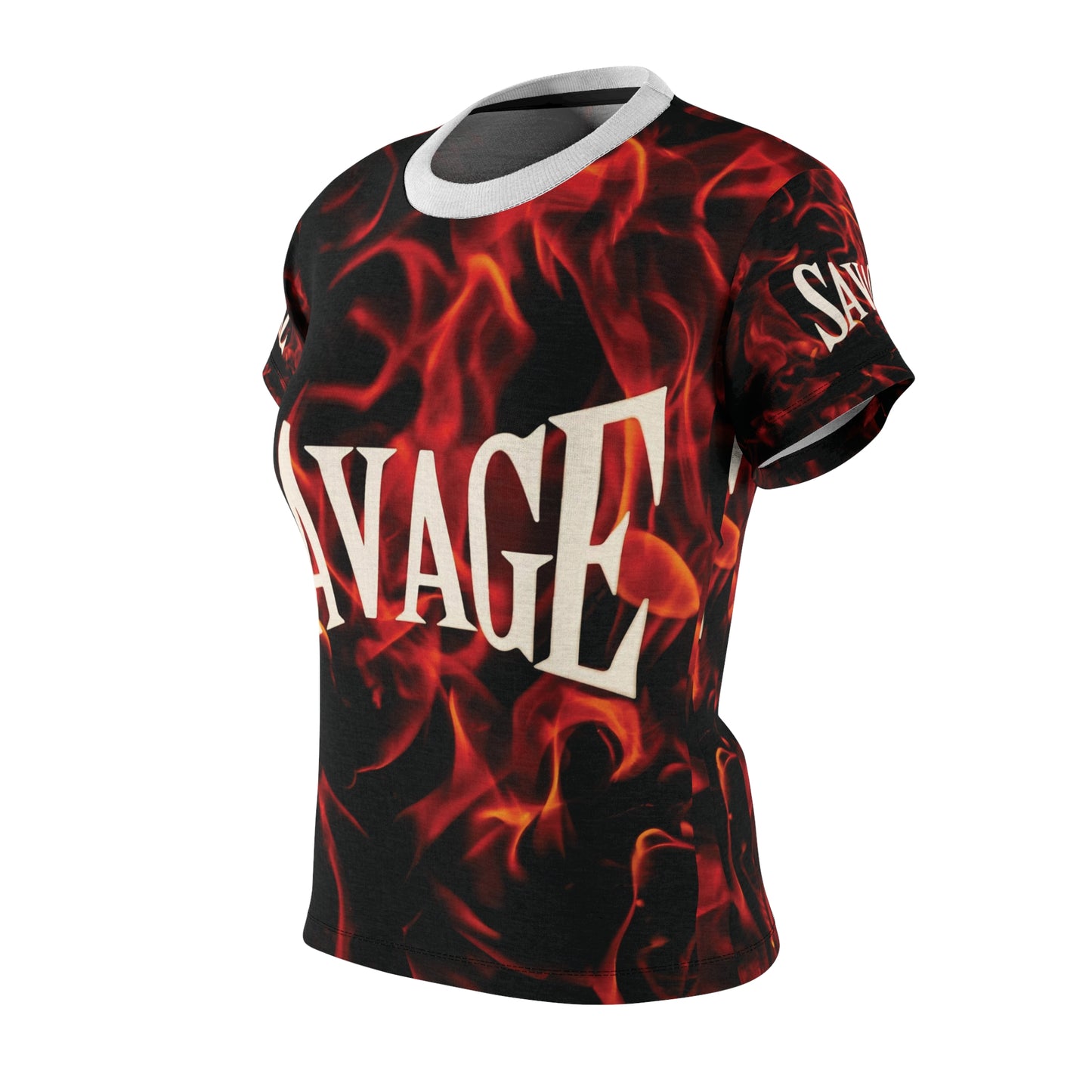 Savage Flame Women&#039;s Cut &amp; Sew Tee - Bold Flame Graphic Shirt for Fierce Fashion