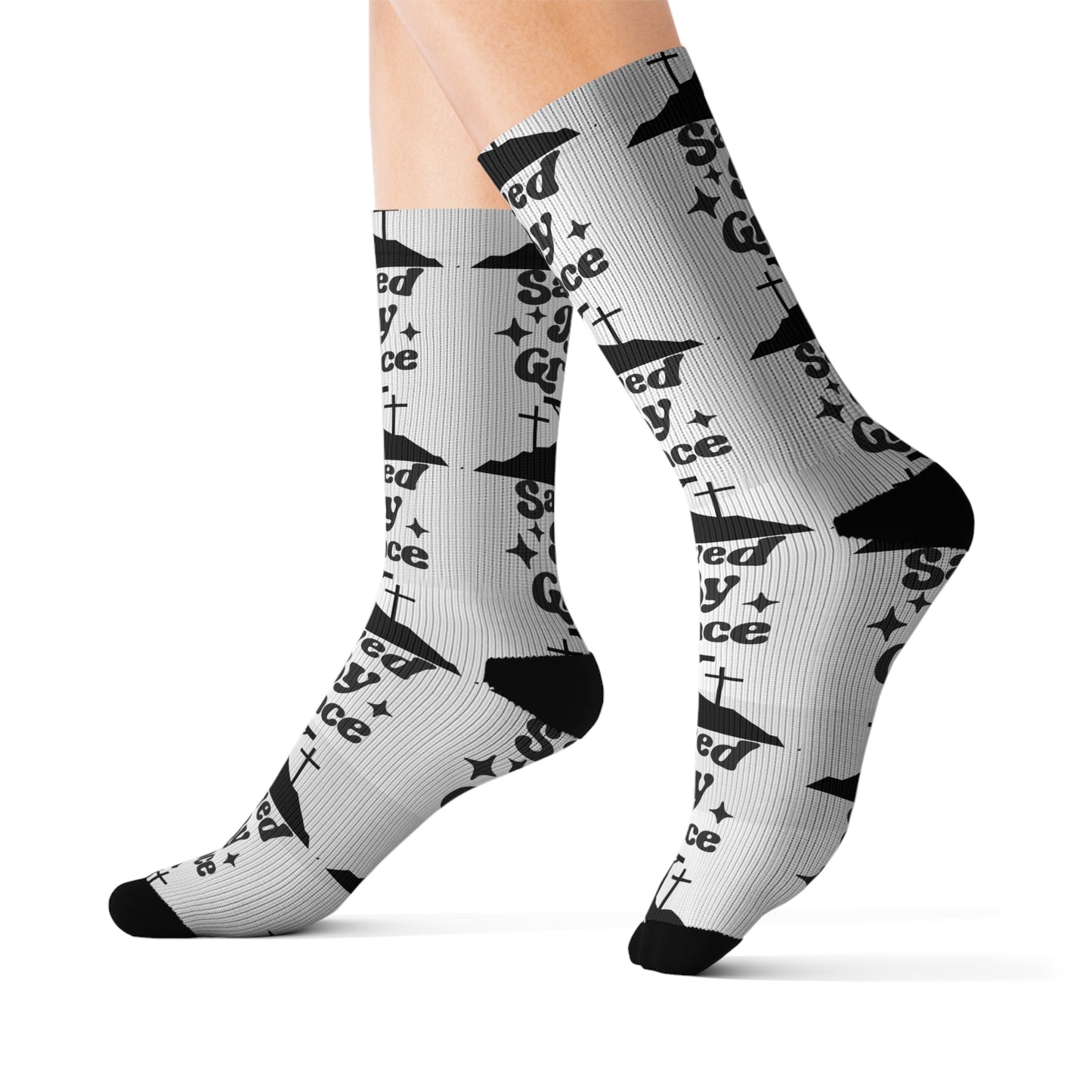 Saved by Grace Sublimation Socks - Faith-Inspired Fashion for Every Occasion